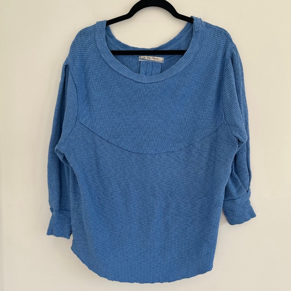FREE PEOPLE We The Free OG Slouchy Oversize Thermal Long Sleeve Pullover Blue